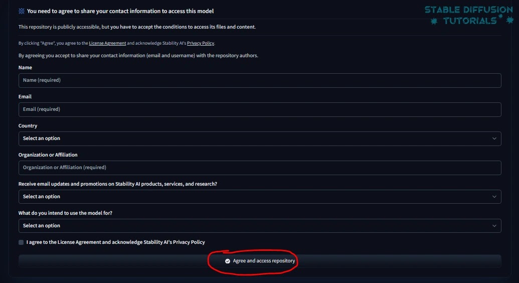 accept stabilityAI license and agreement