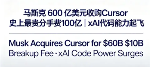 Cover image for 马斯克 600 亿美元收购 Cursor！史上最贵「分手费」100 亿，xAI 代码能力要起飞了